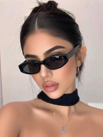 Retro Rectangular Small Frame Fashion Fashion Glasses For Men And Women, Classic Plastic Design For Outdoor Travel, Beach, Casual Wear, Summer UV Protection