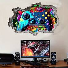 1pc Wall-Breaking Effect Gaming Controller Wall Decal, Removable Self-Adhesive PVC Waterproof Sticker, Suitable For Teen Boys' Bedrooms And Game Rooms. - Game Console Wall Stickers - View 3