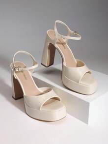 Women Chunky High Heeled Sandals 2026 New Spring Summer Sexy Open Toe Ankle Strap Super High Heel Sandals Suitable For Party Runway - Màu be - Xem 1
