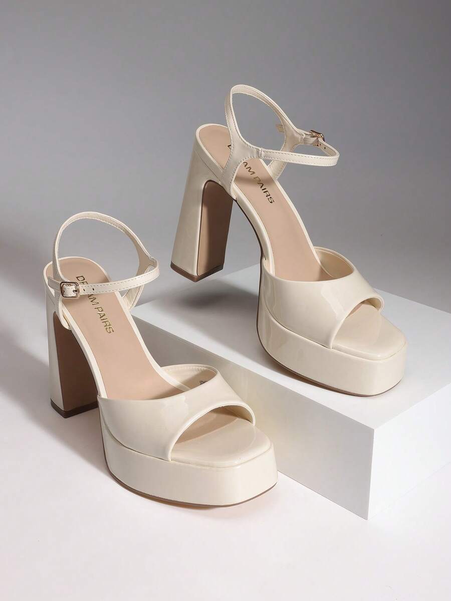 Women Chunky High Heeled Sandals 2026 New Spring Summer Sexy Open Toe Ankle Strap Super High Heel Sandals Suitable For Party Runway - Màu be - Xem 1