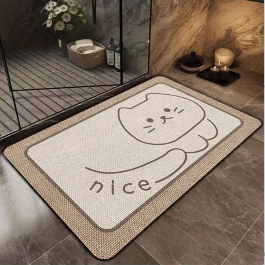 Tapete de Banheiro Antiderrapante e de Secagem Rápida com Estampa Fofa de Gato, Lavável, Tapete Decorativo para Piso de Banheiro, Adequado para Sala de Estar, Quarto, Cozinha, Piso de Banheiro, Tapete de Chuveiro Lavável - Estilo A - Visão 1