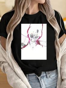 Anime Character Portrait T Shirt Unisex Crewneck Graphic Tee With Anime Art Design For Fans Of Dark Fantasy And Manga Style Clothing - màu đen - Xem 1