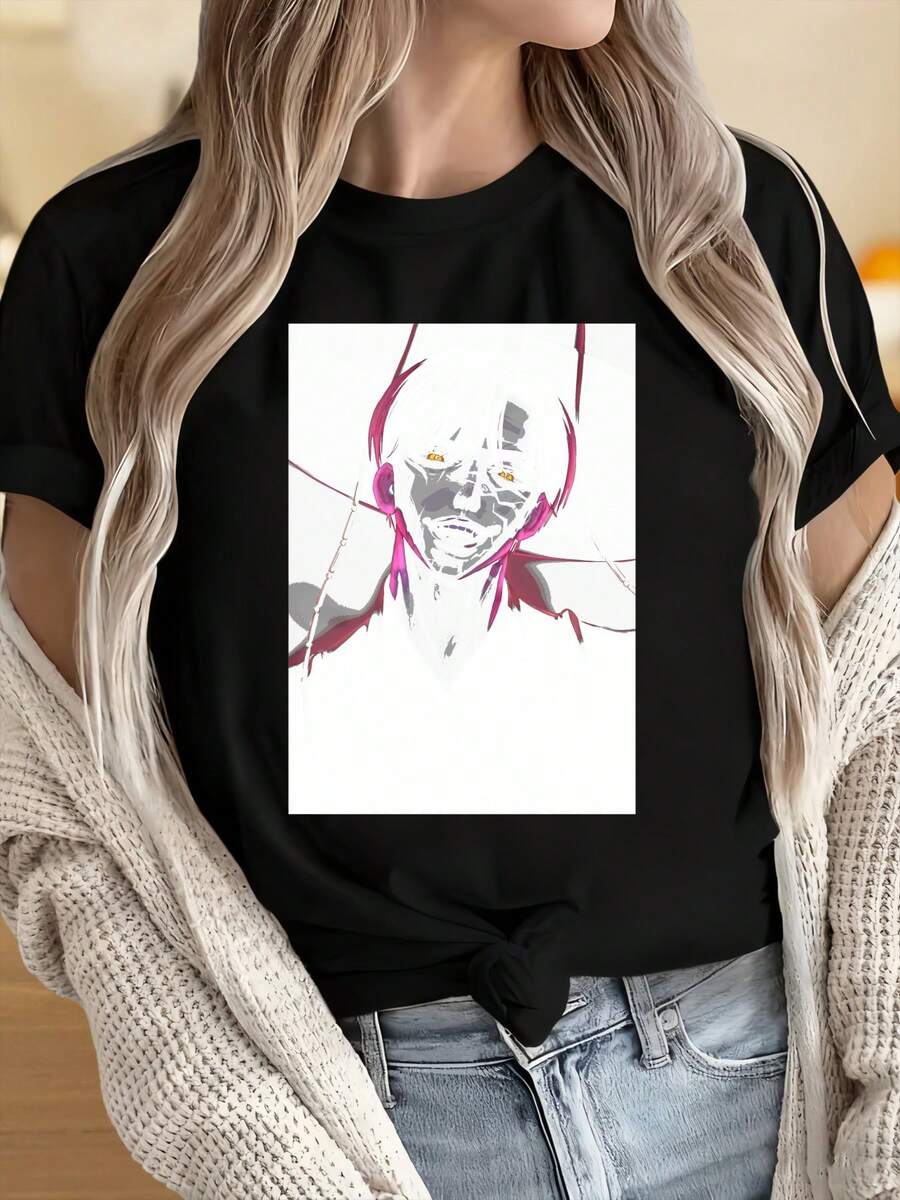Anime Character Portrait T Shirt Unisex Crewneck Graphic Tee With Anime Art Design For Fans Of Dark Fantasy And Manga Style Clothing - màu đen - Xem 1