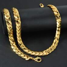 2件套经典简约大号粗链项链手链，11毫米粗，男士嘻哈街头风日常佩戴 - 金色 - 查看 3