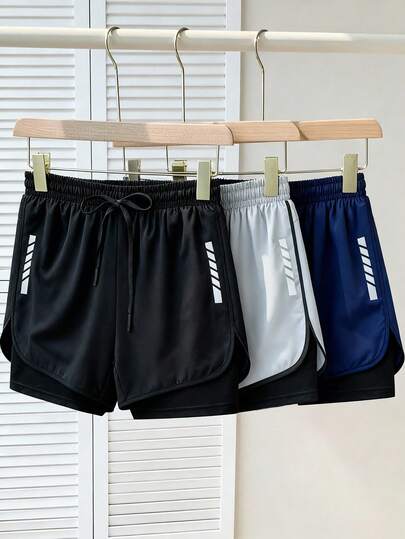 Women's Lightweight Dual-Layer Sports Shorts, Loose Outer Layer And Tight Inner Layer For Modesty, High-Elastic Quick-Dry Breathable Fabric, Elastic Waist With Drawstring, Suitable For Fitness, Yoga, Outdoor Sports, Perfect Gift For Girlfriend