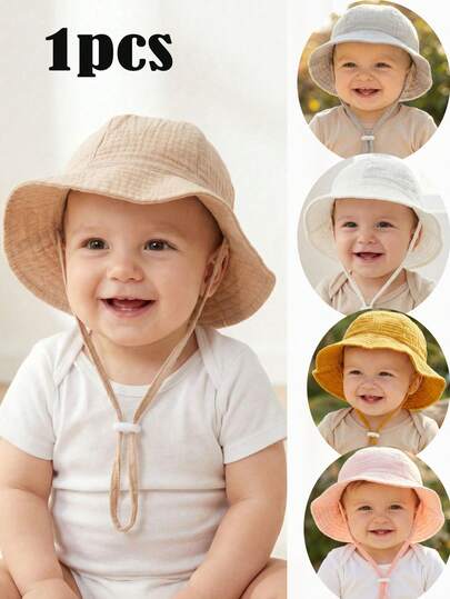 1顶幼儿男女童春夏新款可爱纯色渔夫帽，婴儿防晒帽，柔软可折叠婴儿渔夫帽