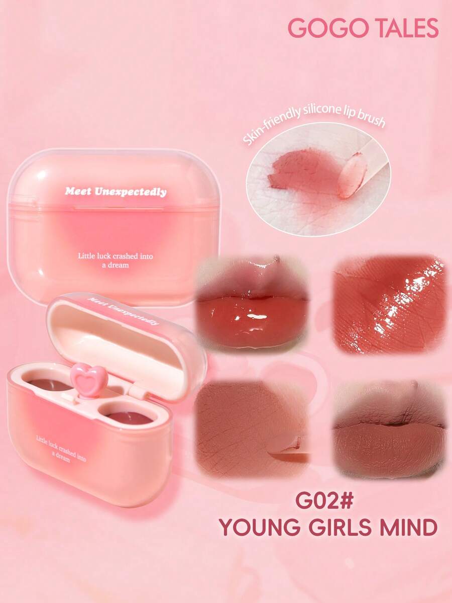 GOGO TALES GOGOTALES 双色唇膏,灵感源自耳机,持久滋润,不褪色,镜面光泽唇彩,哑光丝绒唇釉,唇膏 - 适合约会和通勤 - G02# YOUNG GIRLS MIND - 查看 1