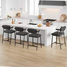 Techigher Counter Height Bar Stools Set Of 2, 26" Upholstered Bar Stools With Back & Arms, Wider Seat, Modern Bar Stools Set With Footrest For Kitchen Island,Counter Bar - Black_2PCS - View 4