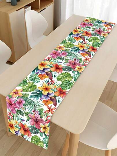 1 pieza Camino de mesa hawaiano, 180*35cm Cubierta de mesa de poliéster con diseño de plantas y flores, Suministros para fiestas tropicales de Hawái, Decoración de mesa de fiesta de flamencos, Suministros para fiestas de playa de verano, Mantel de fiesta luau hawaiana, Decoración de fiesta de cumpleaños hawaiana, Decoración de mesa de fiesta aloha, Decoración de verano, Decoración del hogar, Decoración de cocina, Suministros para fiestas festivas
