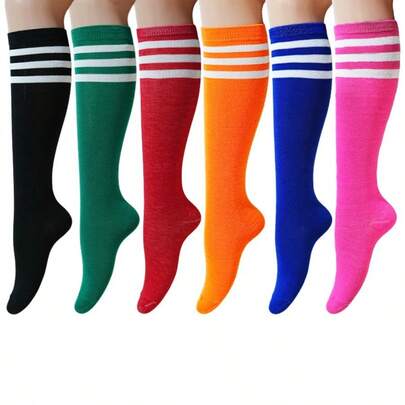 CT TAPESOCKS 2 Pairs Women's Knee-High/Calf Socks, Striped Design, Suitable For Parties, Performances, Sports, Yoga, Casual Home Wear, Outdoor Activities. Available In Multiple Striped Color Variations.
