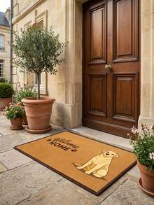 1 pieza Felpudo con estampado de perro Labrador "Bienvenido a casa", alfombra decorativa con patrones florales y de cuadrícula, perfecta para la cocina, el baño, la entrada del dormitorio y diseños de estampados divertidos. Ideal para uso en múltiples habitaciones (Cuadrícula // Floral) - A - Ver 6