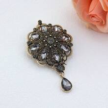 1pc Vintage Grey Rhinestone Turkish Brooch For Women, Suitable For Muslim Hijab, Collar, Wedding Bride Decoration, Antique Gold Alloy Brooch Jewelry - Turkish Brooch - View 4