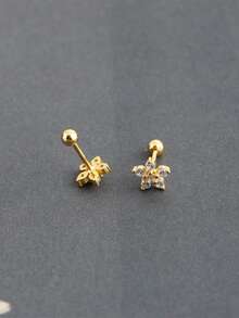 HuooNew 1 Pair Elegant 925 Sterling Silver Cubic Zirconia Gold Star Stud Earrings, Suitable As Birthday Gift For Girls - Yellow Gold - View 10