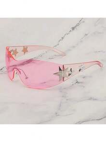 1PC Frameless  One-Piece Y2K Metal Pentagram Women's Fashion Glasses Concave Shape Decorative Glasses - 粉色 - 查看 3