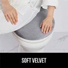 Funda gruesa de espuma viscoelástica para asiento de inodoro suave lavable a máquina tela de felpa color crema marfil-010 - 1'8" x 1'7" (Ovalado) + Grafito - Ver 5