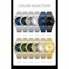 POEDAGAR Men's Stainless Steel Business Casual Watch - 3ATM High-Quality Quartz Watch, Featuring Date/Day/Timer Display, Red Embellished Markers, Elegant And Minimalist Design, Durable Strap, Suitable For Daily Commuting - Màu xanh lam - Xem 3