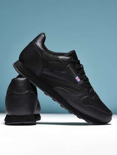 Couple's Fashion Casual Sports Shoes, Lightweight EVA + Rubber Non-Slip Sole, Leather + Breathable Mesh Upper, Solid Color Shoes - Running Shoes, All Season