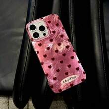 1pc Pink Background Heart Foil Pattern Phone Case - Compatible With Apple 17 Air, 16, 15, 14, 13, 12, 11 Pro Max Plus - Pink - View 2