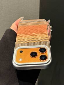 1个奢华碳纤维条纹电镀手机壳，兼容 17 Pro Max、17 Pro、16、15、14、13 Pro Max，磨砂软触感TPU后盖 - 橘色 - 查看 4