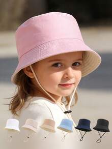 1pc 1-3 Years Old Toddler Reversible Bucket Hat, Soft Breathable Adjustable Drawstring Wide Brim Sun Hat, Suitable For Daily Outdoor Beach - 1PC - View 2