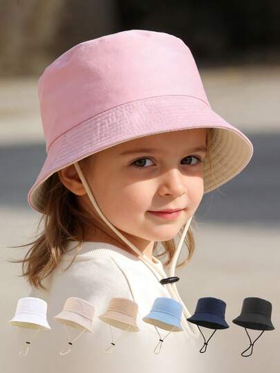 1pc Toddler Soft Breathable Cotton Adjustable Sun Hat With Wind Cord, Wide Brim For Sun Protection, Suitable For Daily Outdoor & Beach Wear