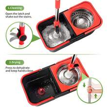 BN BY NEE 1 Set,  Household Spin Mop And Bucket Set With 3 Mop Heads, Household Rotating Floor Mop, Hands-Free Wash Mop, Dust Removal Mop, Dry And Wet Use, Perfect For Home, Kitchen, Bathroom Floor, Cleaning Supplies, Cleaning Tool - 彩色 - 查看 8