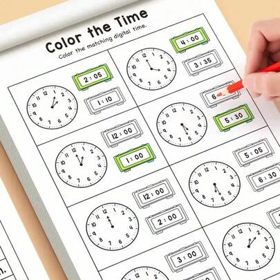 32-Page Math Clock Time Workbook | For Preschool To First Grade, Fun Math Book, Reading Clock Book, Arithmetic Book, Suitable For Or School Use, Paper Material, Colored