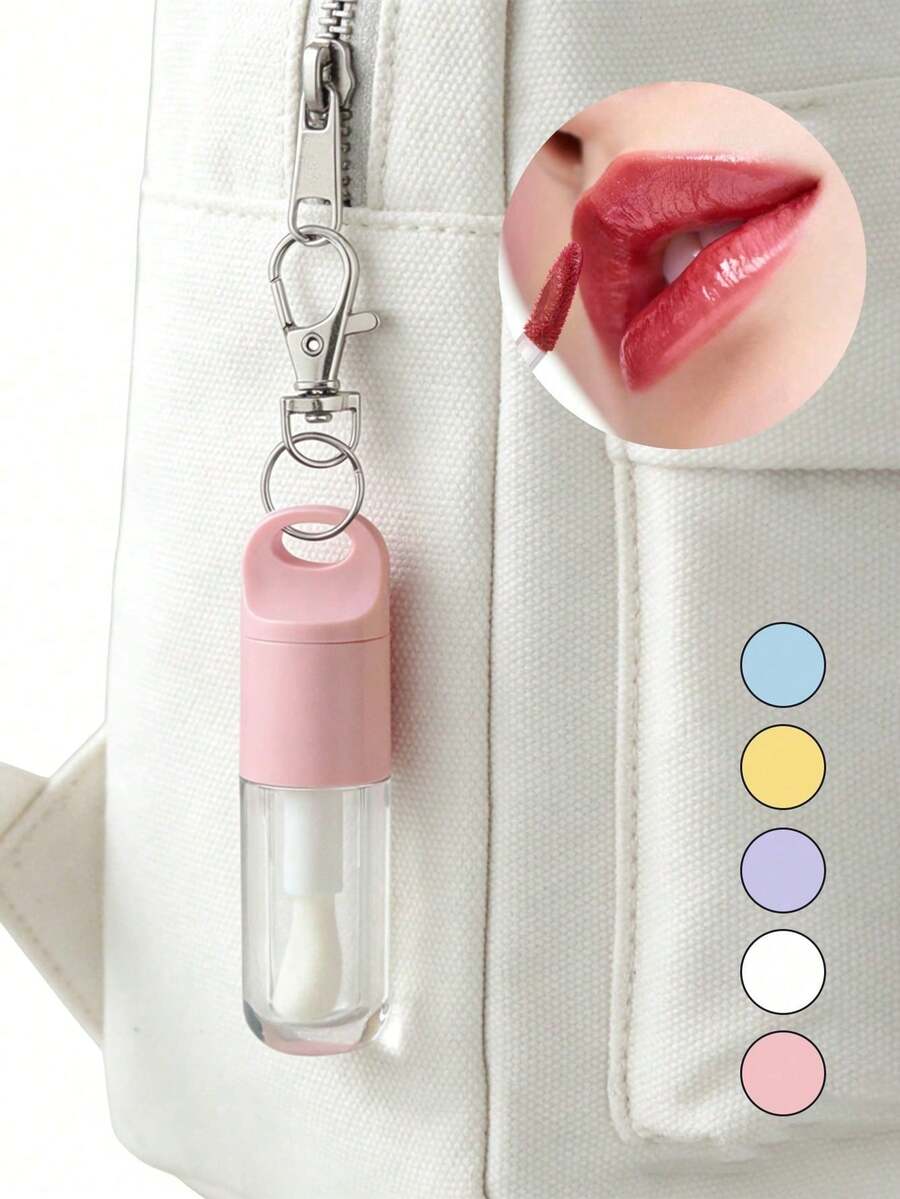 1pc 5ml Transparent Lip Gloss Tube With Keychain,Easy To Carry,Refillable Lip Gloss Bottle, Clear Lip Gloss Tubes With Wand, Lip Oil Dispensing Tube,Travel Lip Gloss Storage,Portable Lip Gloss Dispenser Bottle Keychain/Bag Charm - Multicolor - View 1