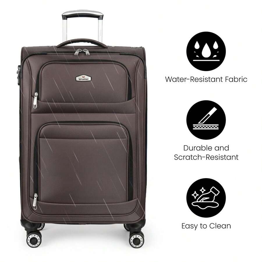 NEW YORK XPRESS Lightweight Water-Resistant Softside Spinner Luggage With Secure TSA Lock,Expandable Design & Organized Interior,Suitable For Long Or Short Travel - 咖啡 - 查看 1