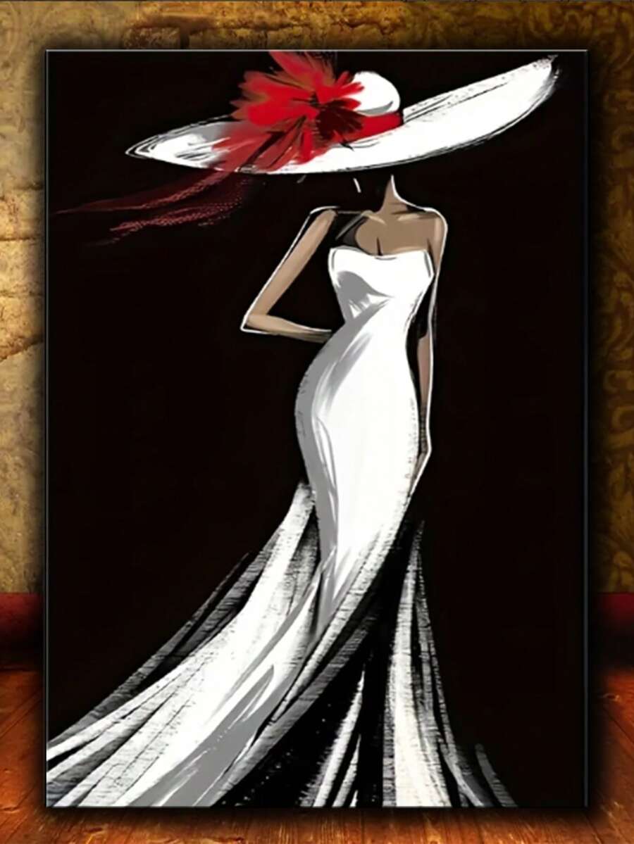 1件装钻石画套装，神秘帽子女人图案，5D钻石画十字绣套装，礼品钻石刺绣马赛克，适合成人和初学者，精致减压手工钻石粘贴数码艺术套装，圆形满钻点钻DIY - 彩色 - 查看 1