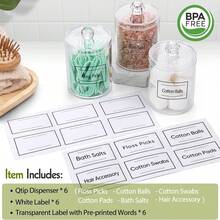 Euuztu 6pcs Acrylic Qtip Holder Dispenser For Cotton,Swab, Ball, Round Pads, Floss Picks - Clear Plastic Apothecary Jar Set, Bathroom Canister Storage Organization, Vanity Makeup Organizer - 6 Pack - 查看 10