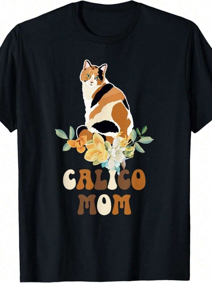 Calico Cat Mom Flowers Calico Cat Owner Calico Cat T-Shirt Hoodie - Black - View 1