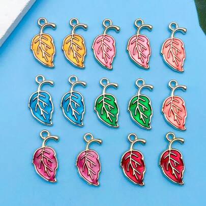 1/10个锌合金叶形油滴吊坠，手工DIY手链项链耳环钥匙扣发饰，适合情人节、母亲节、毕业典礼、圣诞节和日常佩戴