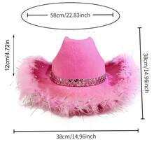 Western Style Cowgirl Cap Stylish Feather Tassel Brim Decorated Wide Brimmed Hat For Men Women Cosplay Party - Hồng - Xem 6
