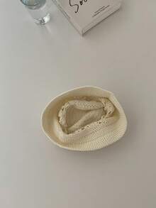 1pc Artisanal Vintage Color Block Crochet Knit Bucket Hat, Spring Autumn Sun Protection Hat, Tai Chi Bagua Handmade Crochet Bucket Hat - Multicolor - View 3