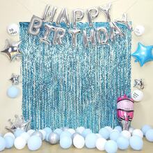 3pcs/4pcs Sea Blue, Pink Wavy Curtain Ribbons Backdrop Decor, Ocean Theme Stage Decoration, Mermaid Style Birthday Party, Gender Reveal, Holiday Celebration Backdrop With Tassels - Multicolor - View 7