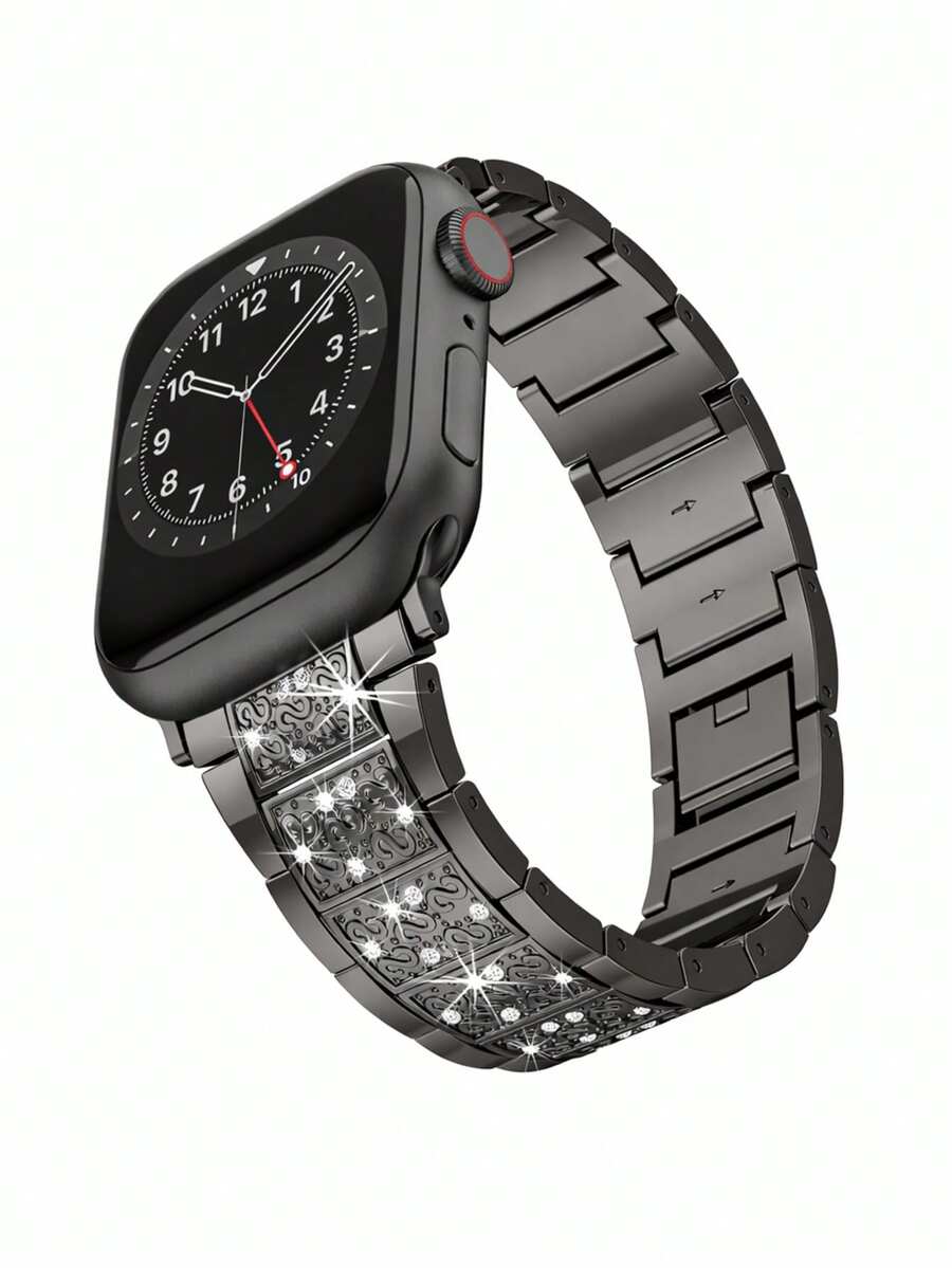 1pc Women's Luxury Black Stainless Steel Band Compatible With Apple Watch Series 49mm 46mm 45mm 44mm 42mm 41mm 40mm 38mm, Suitable For Formal Occasions And Fashion Matching, Compatible With Apple Watch Series 11 SE3 10 9 8 7 6 5 4 3 2 1 Ultra3/2/1, Elegant Smart Watch Band
