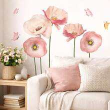 SURELIFE 一套粉色罂粟花和银莲花墙贴，家居装饰，适合女孩卧室、客厅，可移除，乙烯基贴纸，家居装饰，春季装饰，焕新家居，节日装饰贴纸，生日毕业礼物 - 淺粉色 - 查看 3
