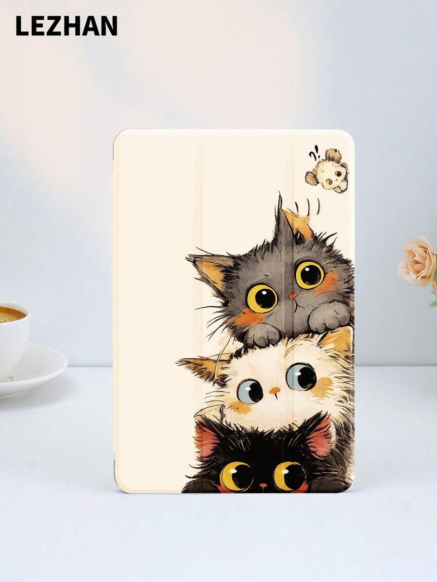 1个可爱卡通猫图案平板电脑保护套，兼容10.2英寸平板电脑，iPad Pro 11英寸（2021/2020/第十代），iPad (A16) 11英寸（第十一代，2025），Galaxy Tab A8 10.5英寸（2022），Matepad 10.4/Tab，带笔槽，防摔，平板电脑支架保护套，浪漫礼物 - 彩色 - 查看 1