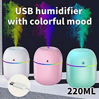 1个幸运色USB加湿器，便携式迷你香薰扩散器，LED彩色车载香薰机，适用于汽车/办公室/卧室，适用于空气加湿，房间装饰