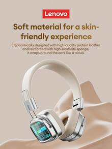Auriculares Bluetooth retro Lenovo LS117, Bluetooth inalámbrico 6.0, sonido envolvente 3D, audio de alta calidad, larga duración de la batería, cancelación de ruido ENC, cómodos para juegos, música, teléfono inteligente y PC, regalo - Marrón - Ver 3