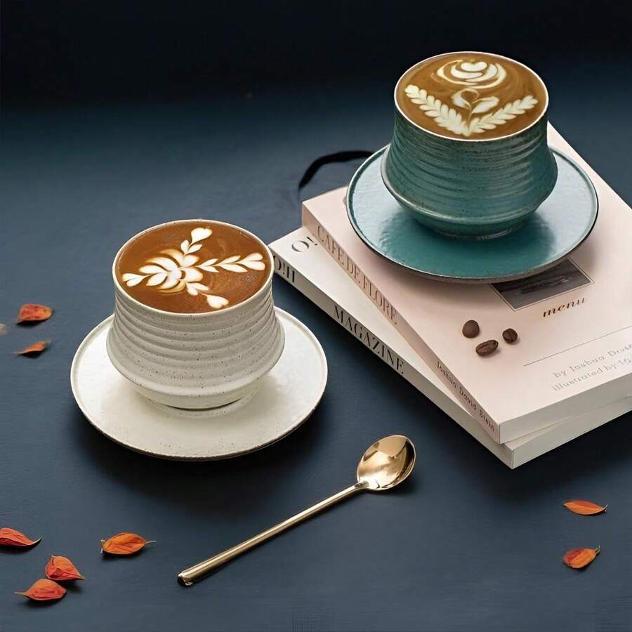 Retro Minimalist Casual Ceramic Mug, Green Striped Textured Coffee Cup, Tea Cup, Handmade Pottery Ceramic Coffee Mug, Water Cup For Home Use