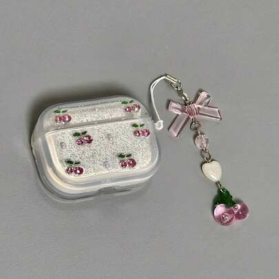 Suitable For Airpods Pro Earphone Protective Cover With Dropped Silver Foil Pink Cherry Apple Earphone Cover LJTB