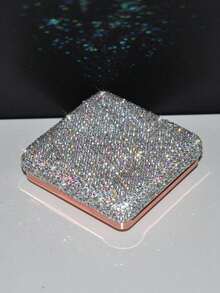 1pc 15g Foundation Decanting Bottle, 1pc Luxury Rhinestone Cushion BB Cream Refillable Empty Compact Case With Mirror & Puff, DIY Makeup Powder Replacement Box, Travel Friendly Makeup Gift - Silver - View 10