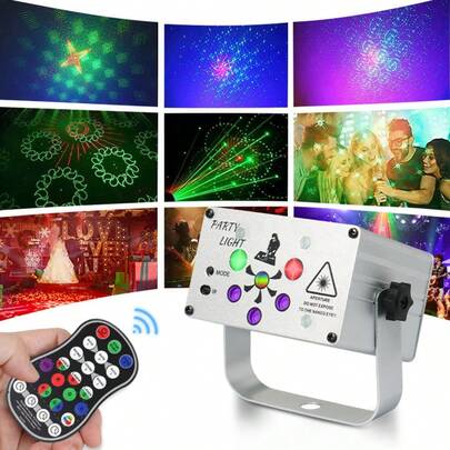 USB声控激光灯，6孔KTV灯光秀，彩色闪烁舞台灯，遥控吧台灯，舞台灯，氛围灯，适用于派对装饰、复活节、情人节、愚人节、圣诞节和母亲节等场合的舞台灯光秀。