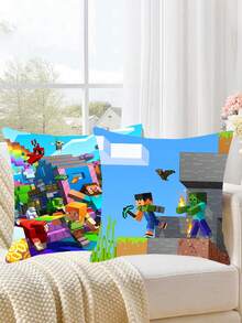 Minecraft 4 Different Pixel Cushion Covers - Size 17.71 X 17.71 Inches. Pixel Game Cushion Covers. Miner Party Chair Covers. Suitable For Home, Classroom, Bed, Sofa, Lounge Chair, Gaming Themed Pillows. Cushion Covers. Suitable For Home, Birthday Decor. Perfect For Fans, Gaming Room Decor And Pixel Themed Party Decorations. - Multicolor - View 10