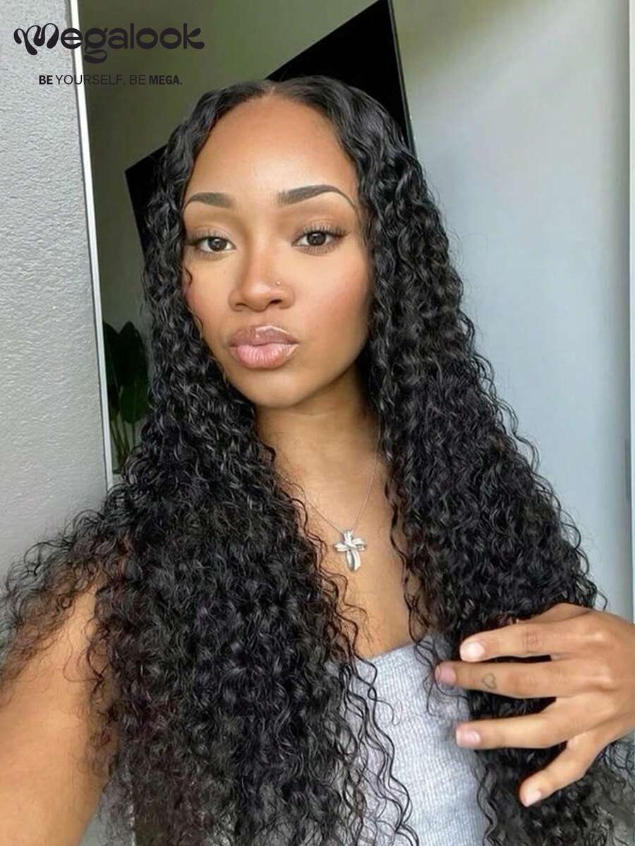 MEGALOOK 6x6 T-Part Water Wave 100% Human Hair Lace Front Wig, No Glue Needed, 14-26 Inches, Natural Color, Natural Look, Pre-Plucked Hairline, Pre-Bleached, Suitable For Daily Office Use