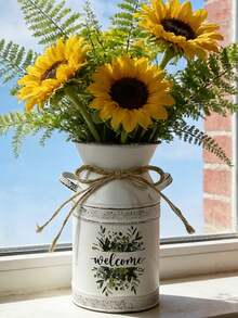 White Metal Vase. Suitable For Soft Pink Rose Bouquets; Placed On A Windowsill, It Creates A Refreshing And Healing Cozy Corner By Utilizing The Outdoor Greenery And Natural Light. - Tin Vase - View 6