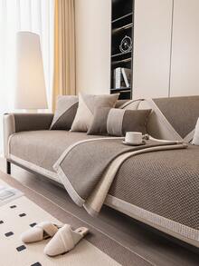 1pc Linen-Like Sofa Cushion Cover, High Grammage, Thick , Modern Minimalist Style. Machine Washable, Pet-Friendly, Anti-Slip Particles. Suitable For Living Room, Bedroom, Office Multi-Purpose Sofa Pad - Coffee Brown - View 7