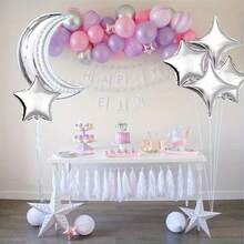 42pcs Set, 2 Silver Moons, 20 10-Inch Silver Pentagram Stars, 20 10-Inch Silver Quadrangular Stars, Aluminum Foil Moon & Star Balloons Suitable For Birthday Parties, Star & Moon Themed Gatherings, Christmas, Birthday Parties, Outer Space & Moon Themed Parties, Friends Gatherings, Holiday Parties, Starry Sky Themed Dreamy Weddings, Romantic Dates, Graduation Celebrations - Silver - View 6